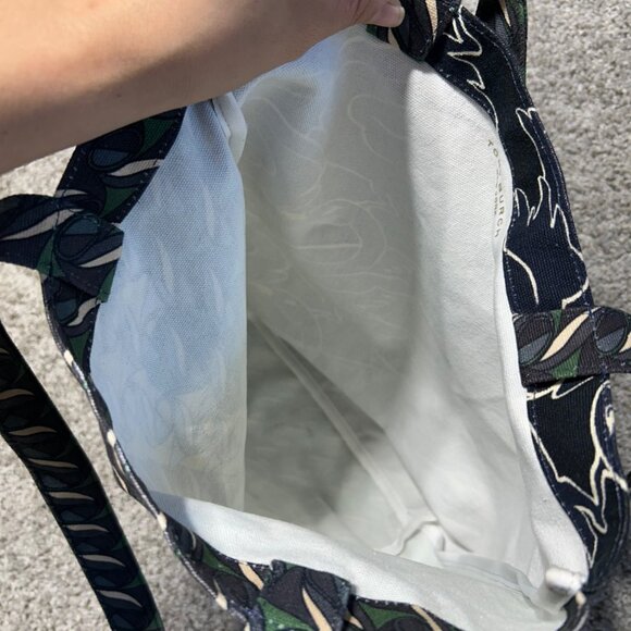 Tory Burch Pattern Print Canvas Tote Curly Ribbon Swan - Picture 8 of 10